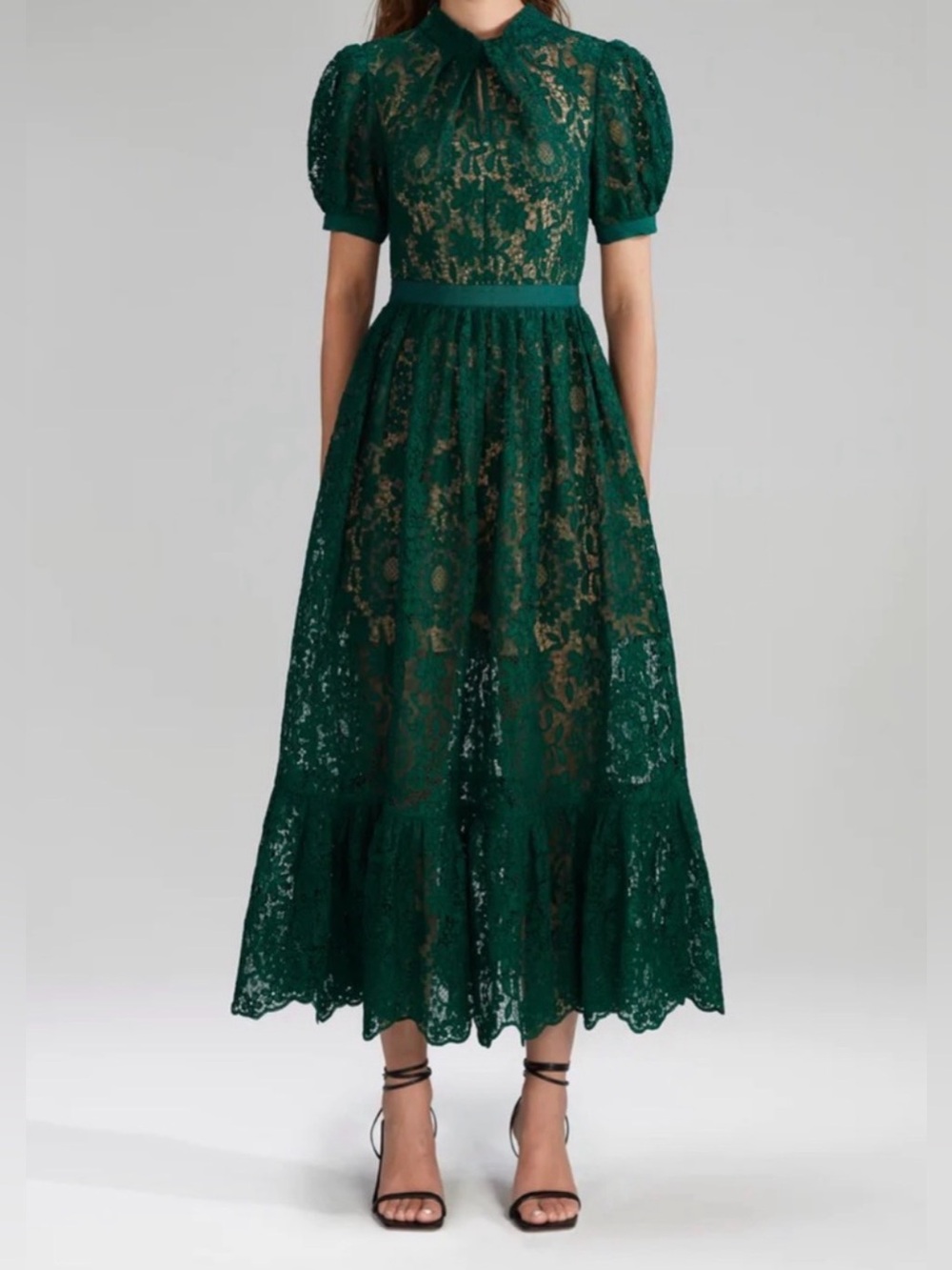 Self-Portrait Green Guipure Lace Midi Dress